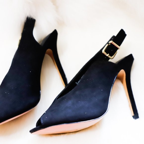 Express Faux Suede Open Toe Slingback Pumps - Picture 3 of 11